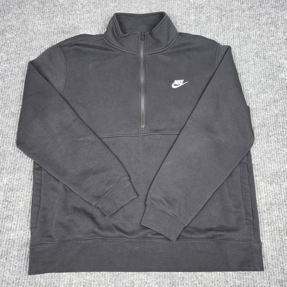 Nike Mens XL Sportswear Club Fleece Quarter Zip Pullover Black Sweatshirt